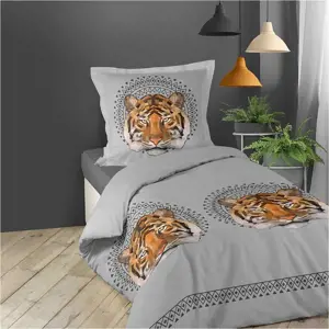 Produkt Bavlněné povlečení na postel šedé barvy s tygrem JACANA 140 x 200 cm
