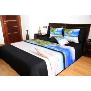 Produkt Béžovo černé přehozy na postel s motivem pláže
