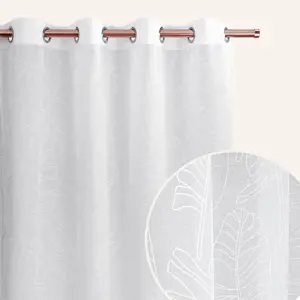 Produkt Bílá záclona Flory se vzorem listů a stříbrnými průchodkami 140 x 240 cm