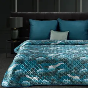 Produkt Designový přehoz na postel LOTOS tyrkysová se zlatým motivem
