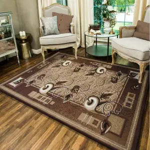 Hnědý koberec do kuchyně s motivem listů Šířka: 150 cm | Délka: 210 cm