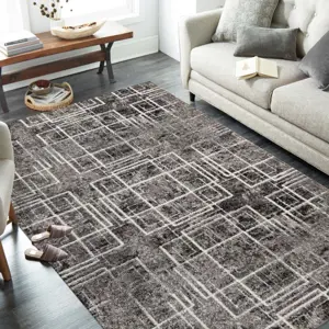 Kvalitní šedý koberec s motivem čtverců Šířka: 240 cm | Délka: 330 cm