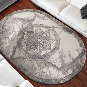 Luxusní šedý oválný koberec s originálním vzorem Šířka: 160 cm | Délka: 220 cm