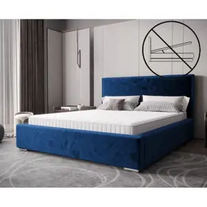 Nadčasová čalouněná postel v minimalistickém designu v modré barvě 180 x 200 cm bez úložného prostoru
