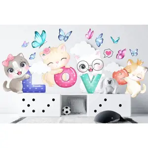 Produkt Nálepka na zeď pro dívky koťata s nápisem LOVE 100 x 200 cm