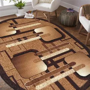 Produkt Oválný koberec v hnědé barvě s geometrickými vzory