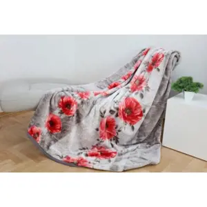 Produkt Šedá teplá deka s potiskem červených květů
