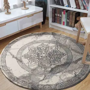 Stylový šedý kulatý koberec se vzorem mandaly Šířka: 160 cm | Délka: 160 cm