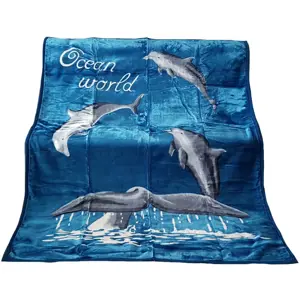 Produkt Teplá deka modré barvy s motivem delfínů