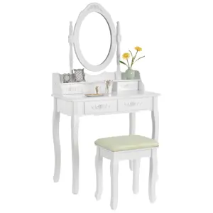 Juskys Toaletní stolek "Mira" bílý se zrcadlem a židličkou