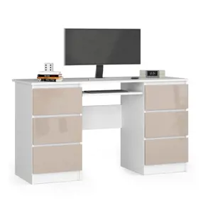 Produkt Kancelářský stůl A-11 135 cm 6SZ, bílý/cappuccino lesk